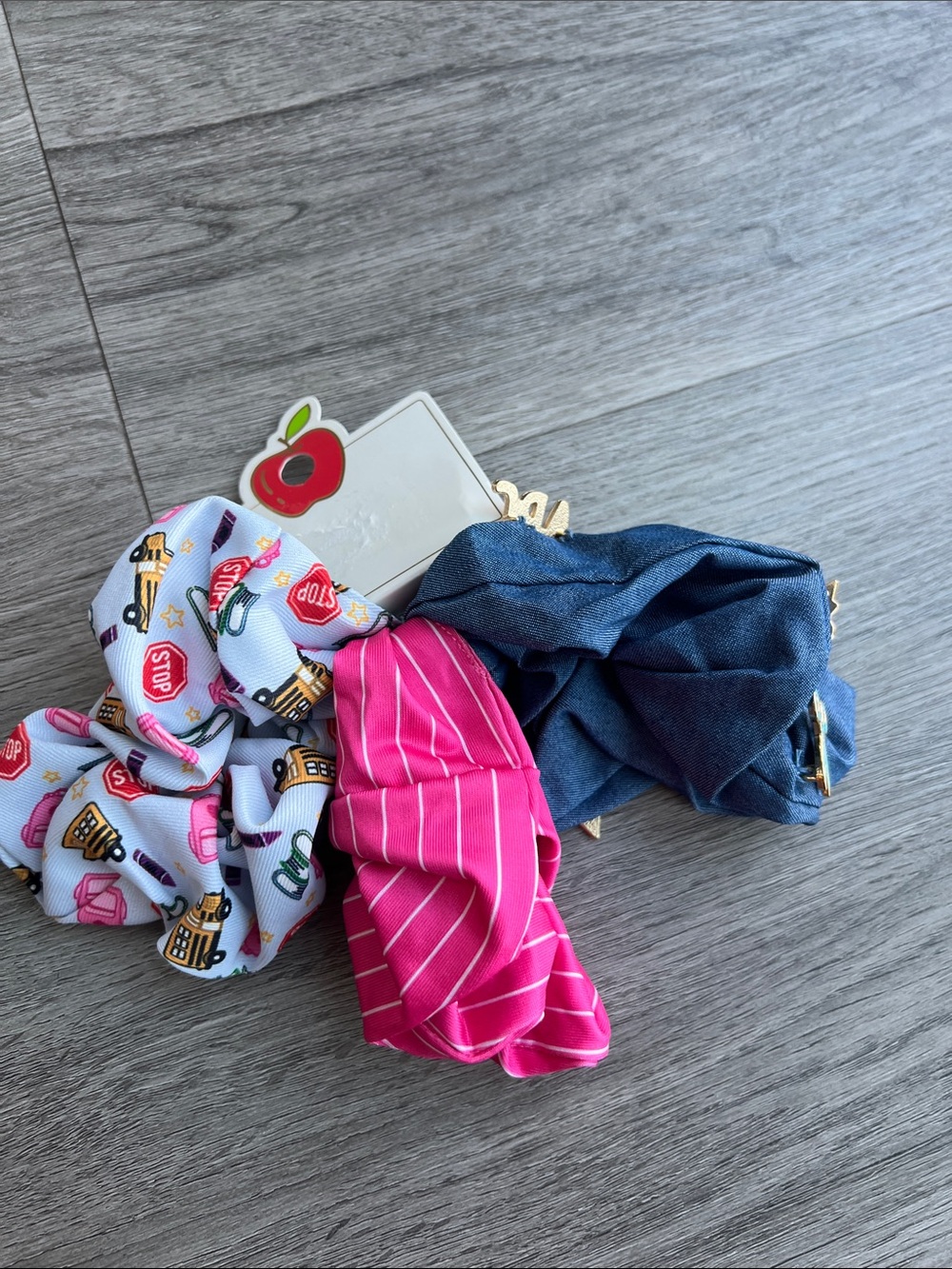 Kids Scrunchie Set - Pink, Blue, White School Print